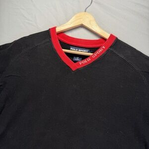 Vintage Ralph Lauren Polo Sport Shirt Mens Large Black Red Neck Logo Preppy